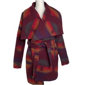 Steve Madden Blanket Wrap Coat Women's Extra Small XS Western Aztec Belted *READ